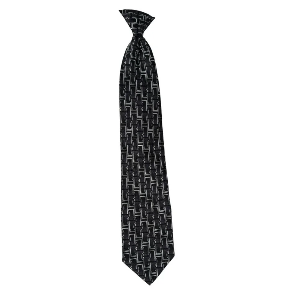 Puritan Geo Print‎ Men's Clip-On Tie Gray Black Tan Shapes 20
